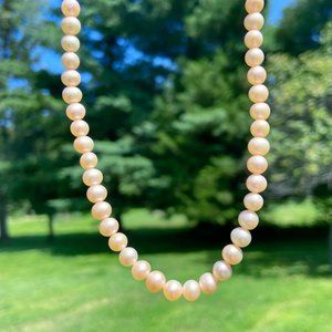 10k Solid Yellow Gold Vintage Genuine Freshwater Pink Pearl Necklace (18 inch)